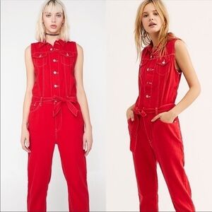 Levi’s Cropped Taper Denim Overalls | Jumpsuit Red